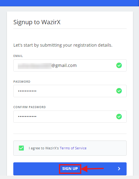 Fill Details to Start Creating WazirX Account