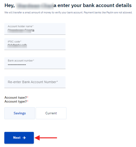 RKSV - Provide Bank Details