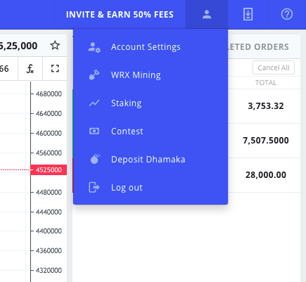 WazirX Account setting