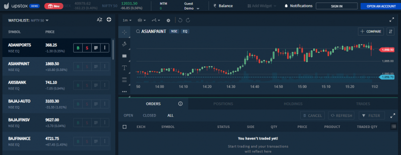 Upstox trading platform