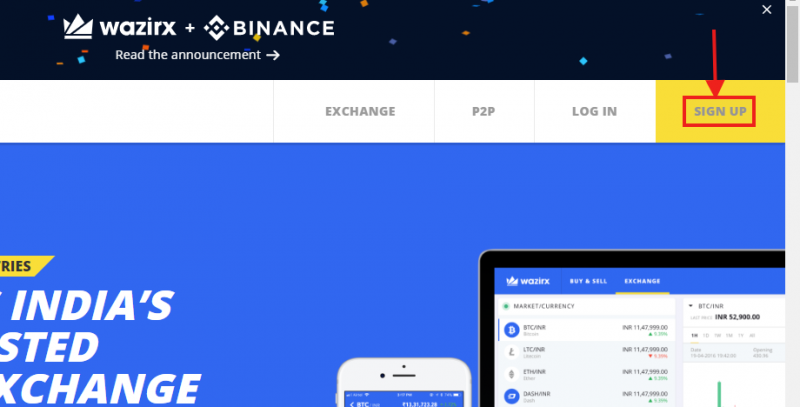 Sign Up on WazirX to create an account