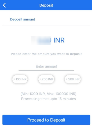 Click Proceed to Deposit on Zebpay