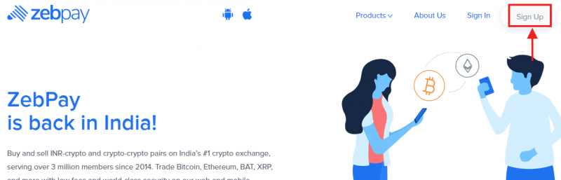 Visit Zebpay and Click “Sign Up”