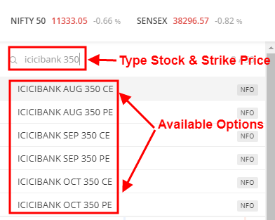 ICICI Bank available options