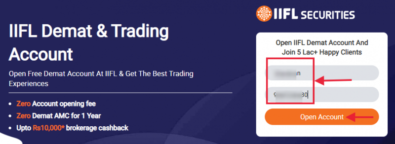 Provide basic details like name, email address and mobile number for IIFL demat account opening