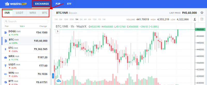 Base currency in WazirX