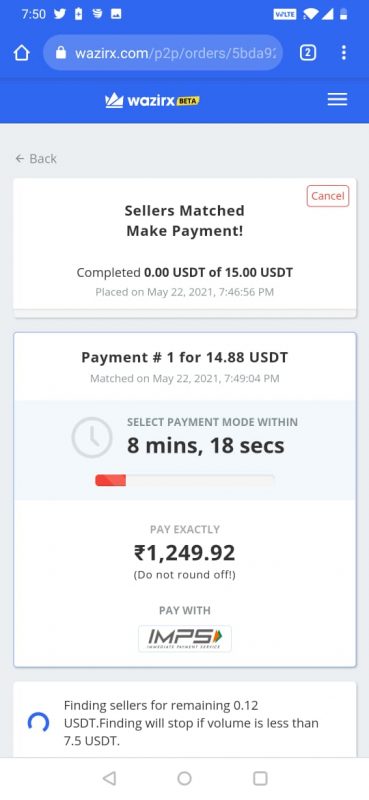 Initiate Payment to the USDT seller