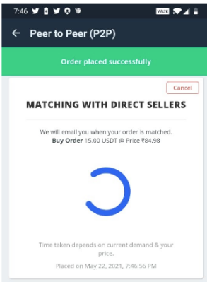 Wait for P2P Order matching