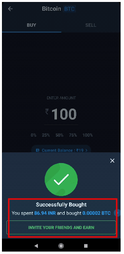 Quickbuy- bitcoin purchase complete