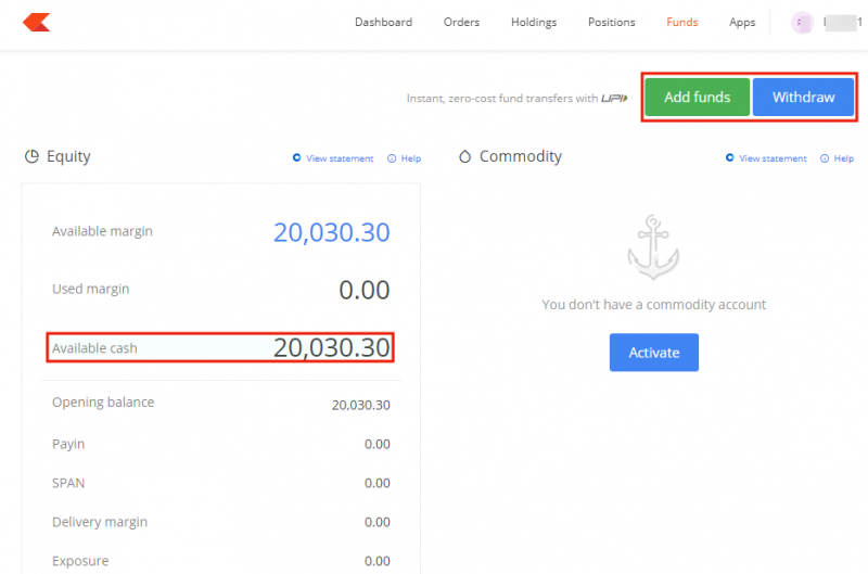 Funds Position - Zerodha