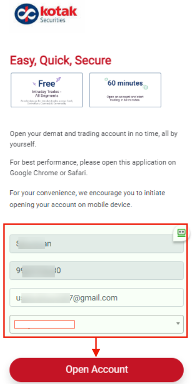 Kotak securities demat account open fill details