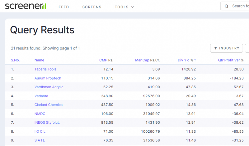 List of Stocks paying dividend over 7 percent